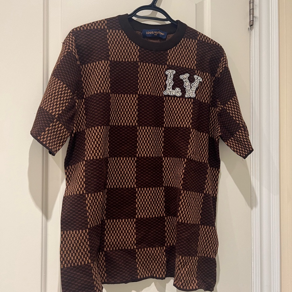 Louis Vuitton Short-Sleeved Cotton Damier Crewneck